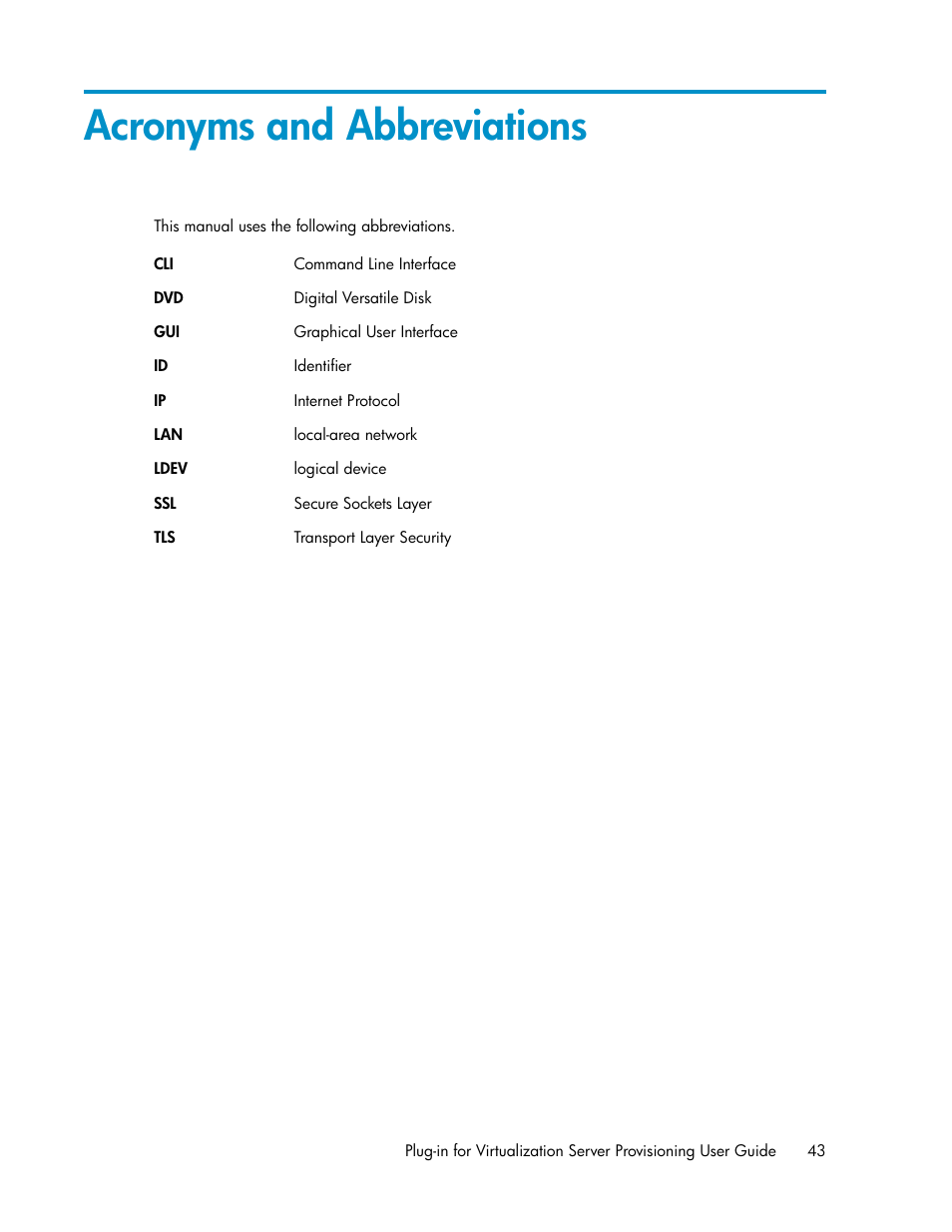 Acronyms and abbreviations | HP XP Array Manager Software User Manual | Page 43 / 46