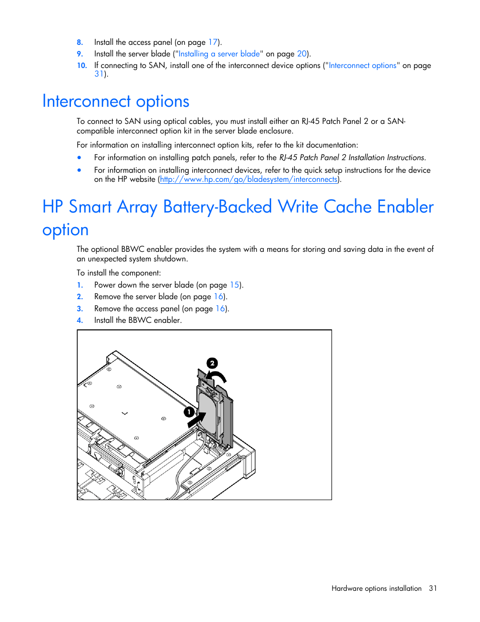 Interconnect options | HP ProLiant BL20p G4 Server-Blade User Manual | Page 31 / 91