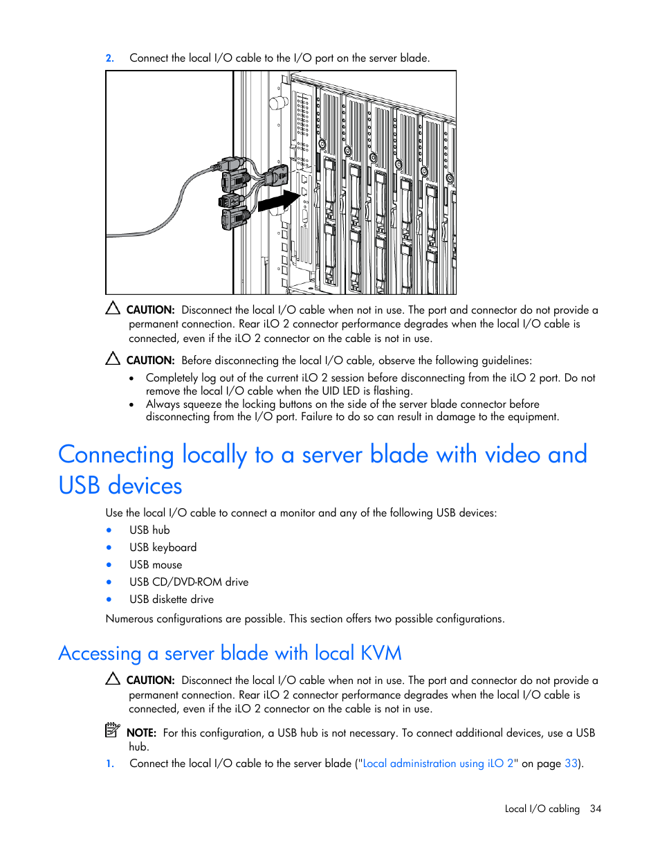 Accessing a server blade with local kvm | HP ProLiant BL20p G4 Server-Blade User Manual | Page 34 / 91