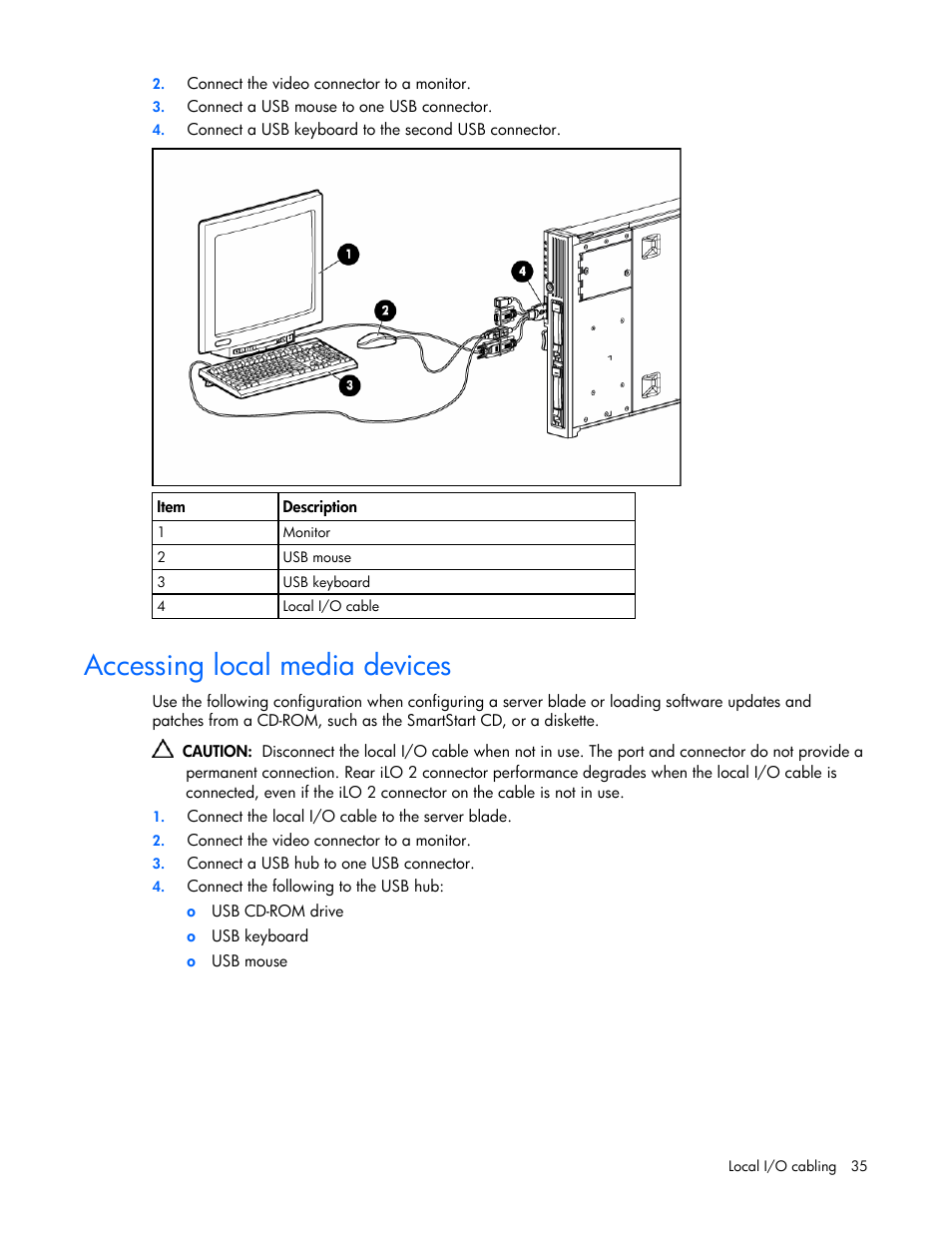Accessing local media devices | HP ProLiant BL20p G4 Server-Blade User Manual | Page 35 / 91