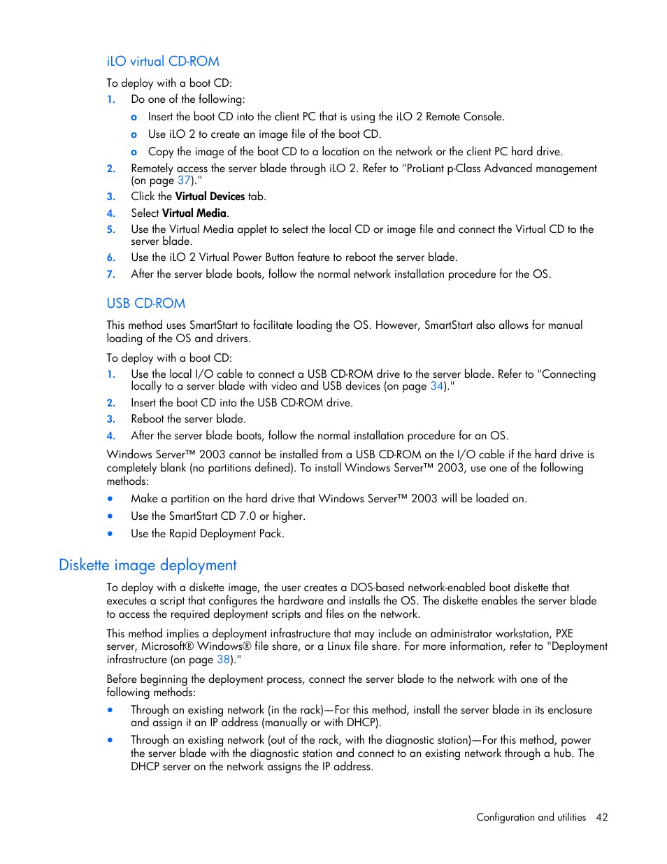 Diskette image deployment | HP ProLiant BL20p G4 Server-Blade User Manual | Page 42 / 91