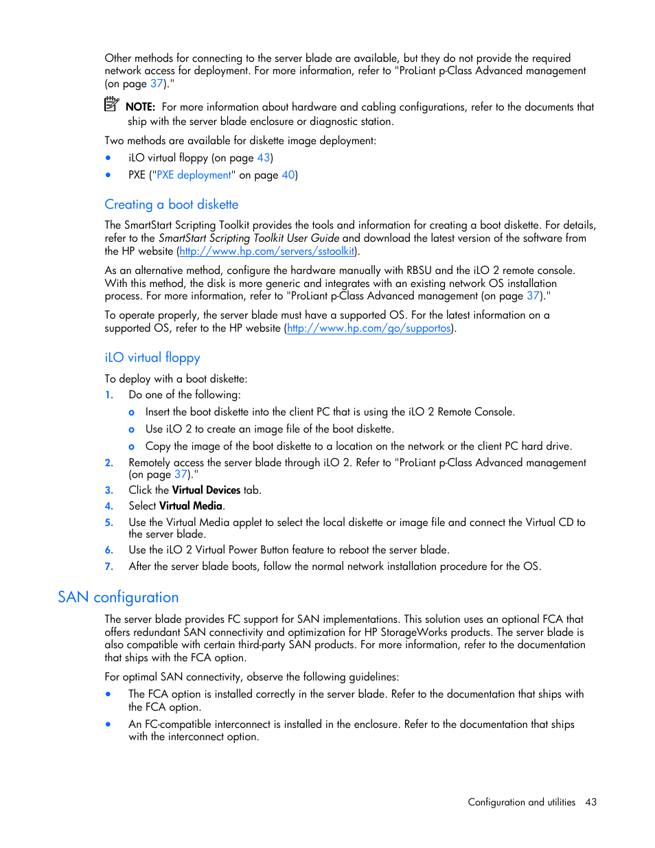 San configuration | HP ProLiant BL20p G4 Server-Blade User Manual | Page 43 / 91