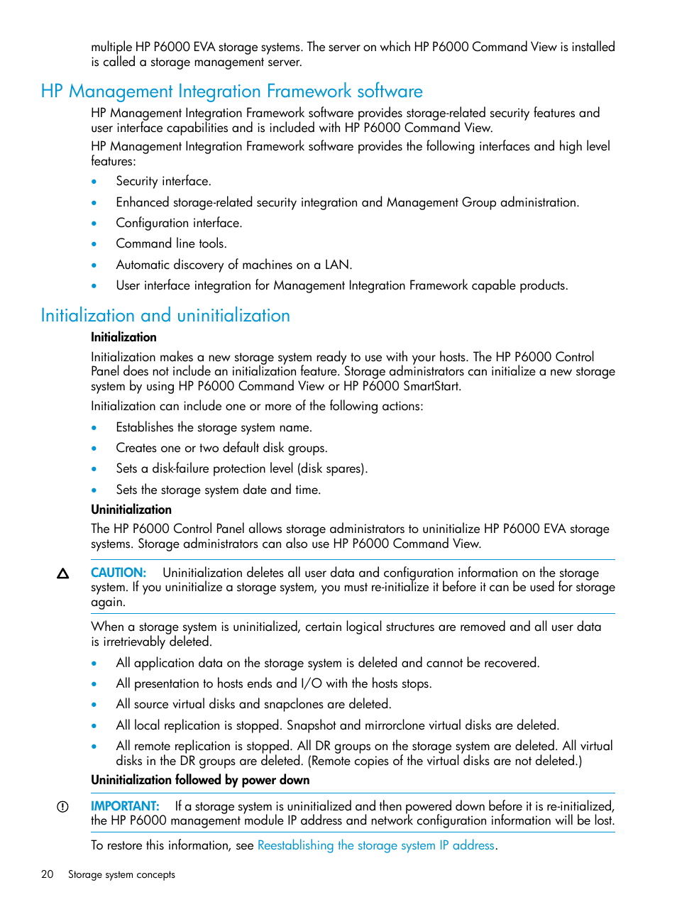 Hp management integration framework software, Initialization and uninitialization, Uninitialization | Initialization and, Initialization, And uninitialization | HP P6000 Command View Software User Manual | Page 20 / 29