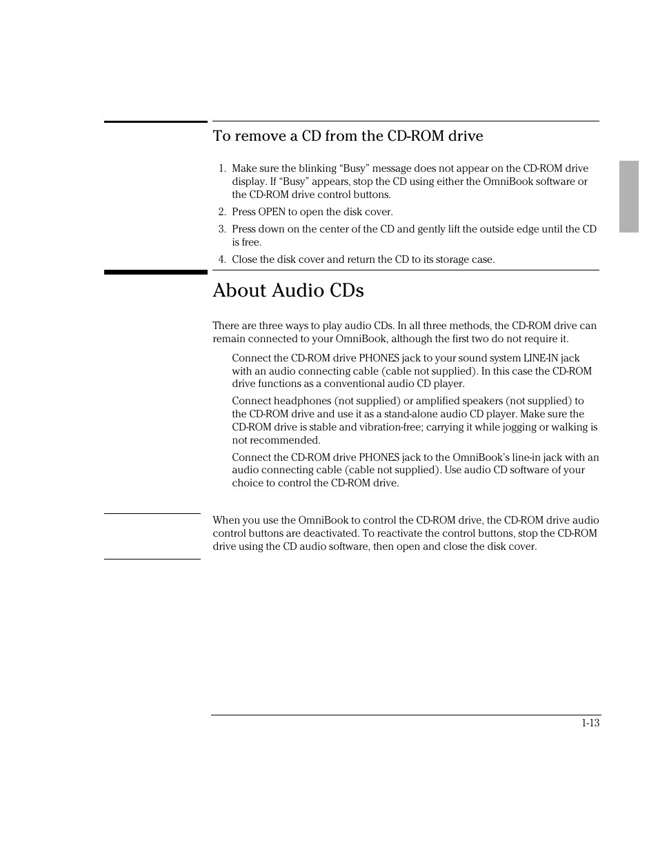 About audio cds | HP OmniBook 800 Notebook PC User Manual | Page 13 / 21