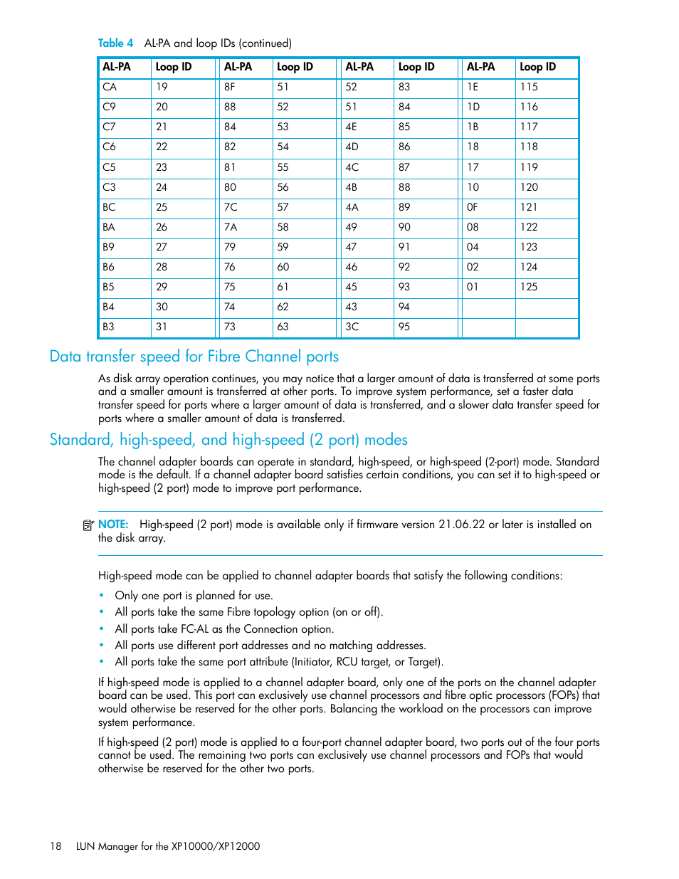 Data transfer speed for fibre channel ports | HP XP LUN Configuration and Security Manager Software User Manual | Page 18 / 84