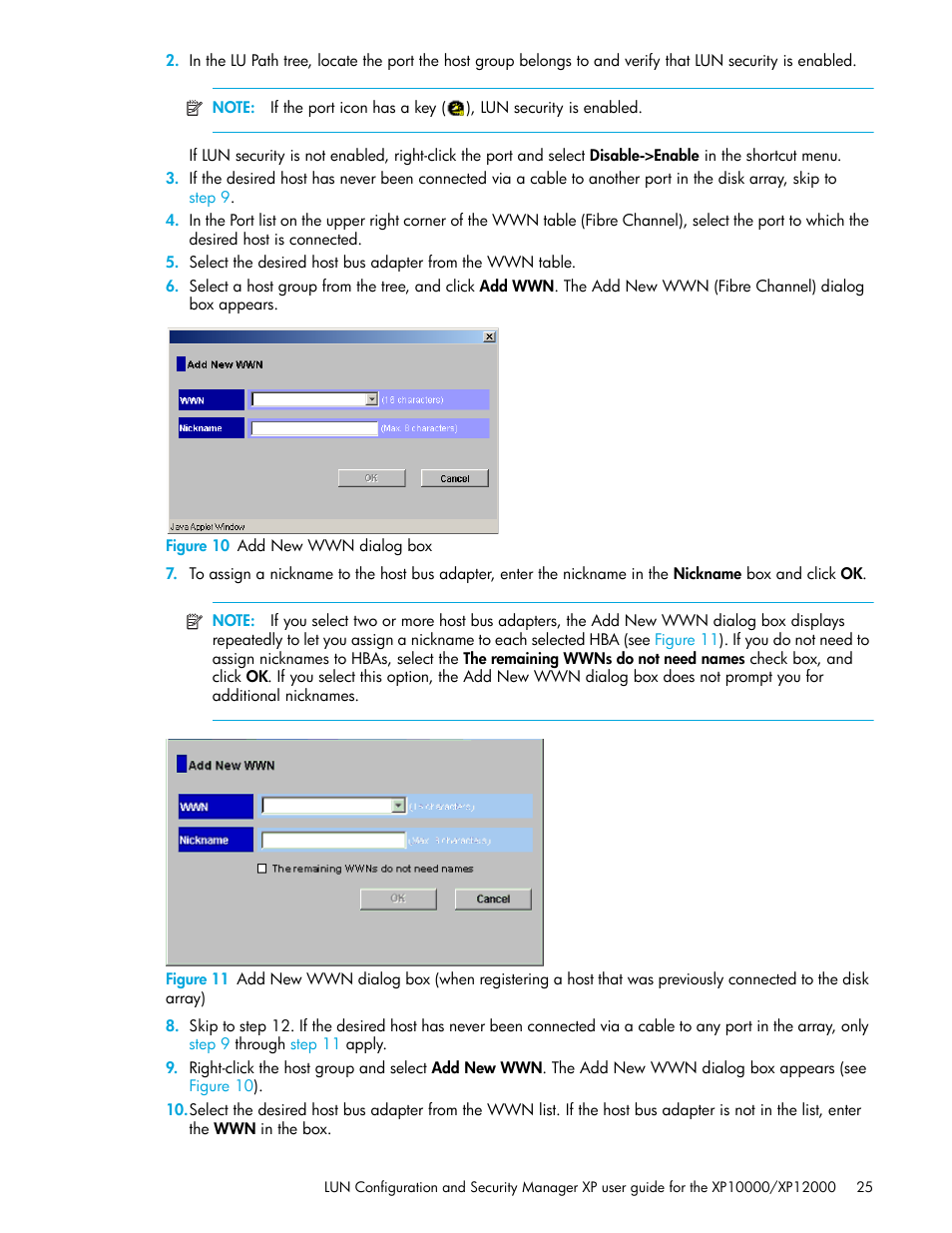 Figure 10 add new wwn dialog box, 10 add new wwn dialog box | HP XP LUN Configuration and Security Manager Software User Manual | Page 25 / 84