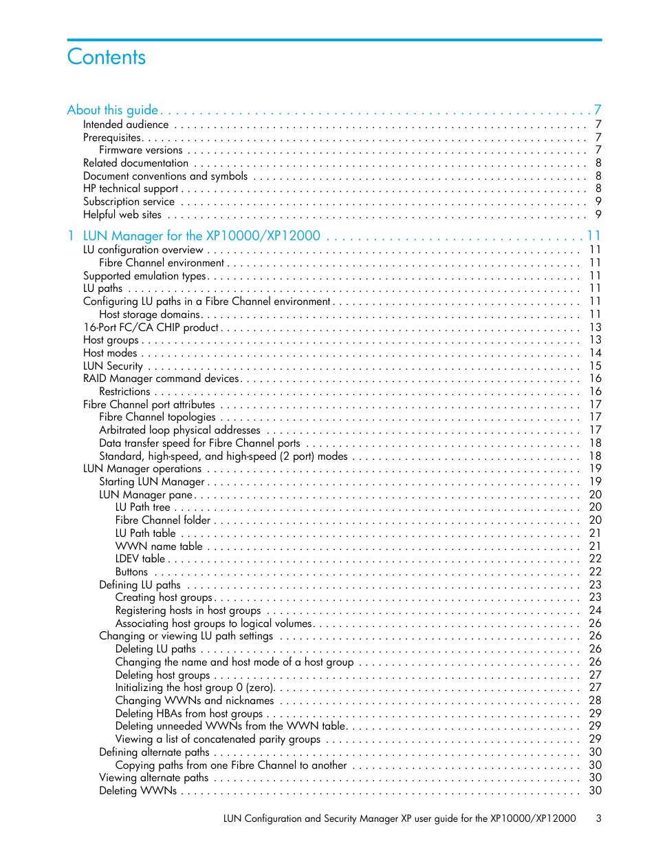 HP XP LUN Configuration and Security Manager Software User Manual | Page 3 / 84