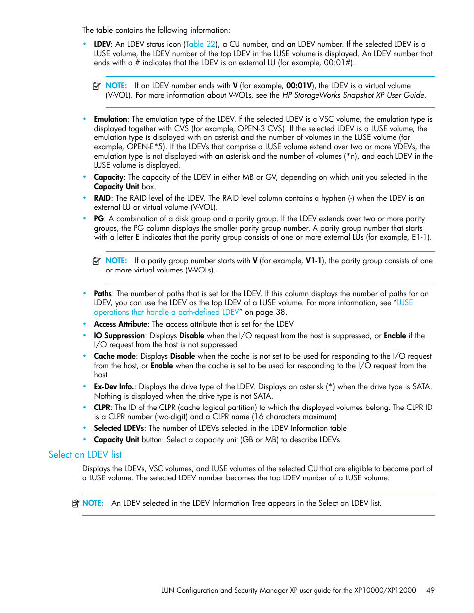 Select an ldev list | HP XP LUN Configuration and Security Manager Software User Manual | Page 49 / 84