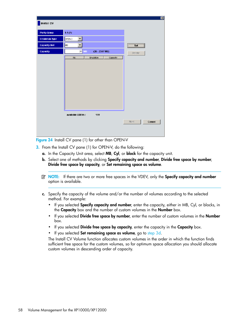 24 install cv pane (1) for other than open-v, Step 3, Figure 24 | HP XP LUN Configuration and Security Manager Software User Manual | Page 58 / 84