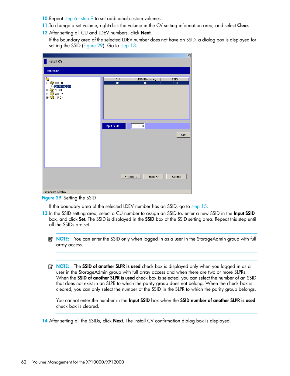 Figure 29 setting the ssid, 29 setting the ssid | HP XP LUN Configuration and Security Manager Software User Manual | Page 62 / 84