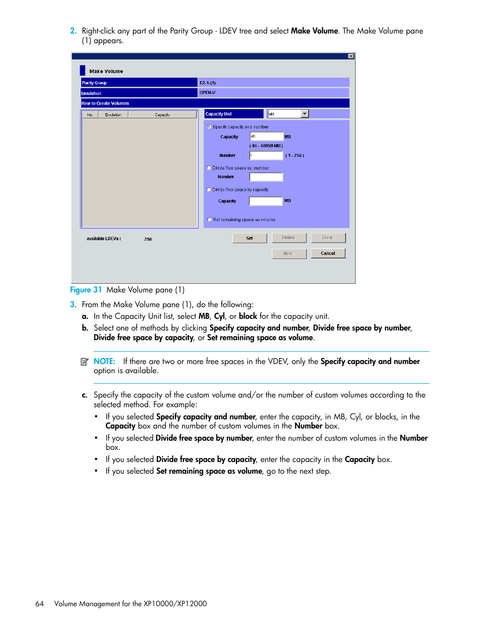 Figure 31 make volume pane (1), 31 make volume pane (1) | HP XP LUN Configuration and Security Manager Software User Manual | Page 64 / 84