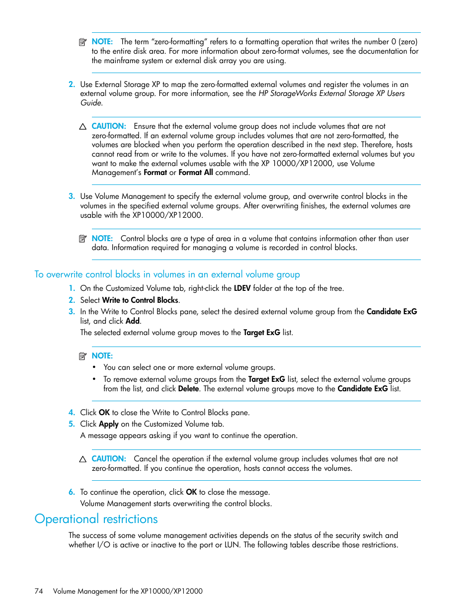 Operational restrictions | HP XP LUN Configuration and Security Manager Software User Manual | Page 74 / 84