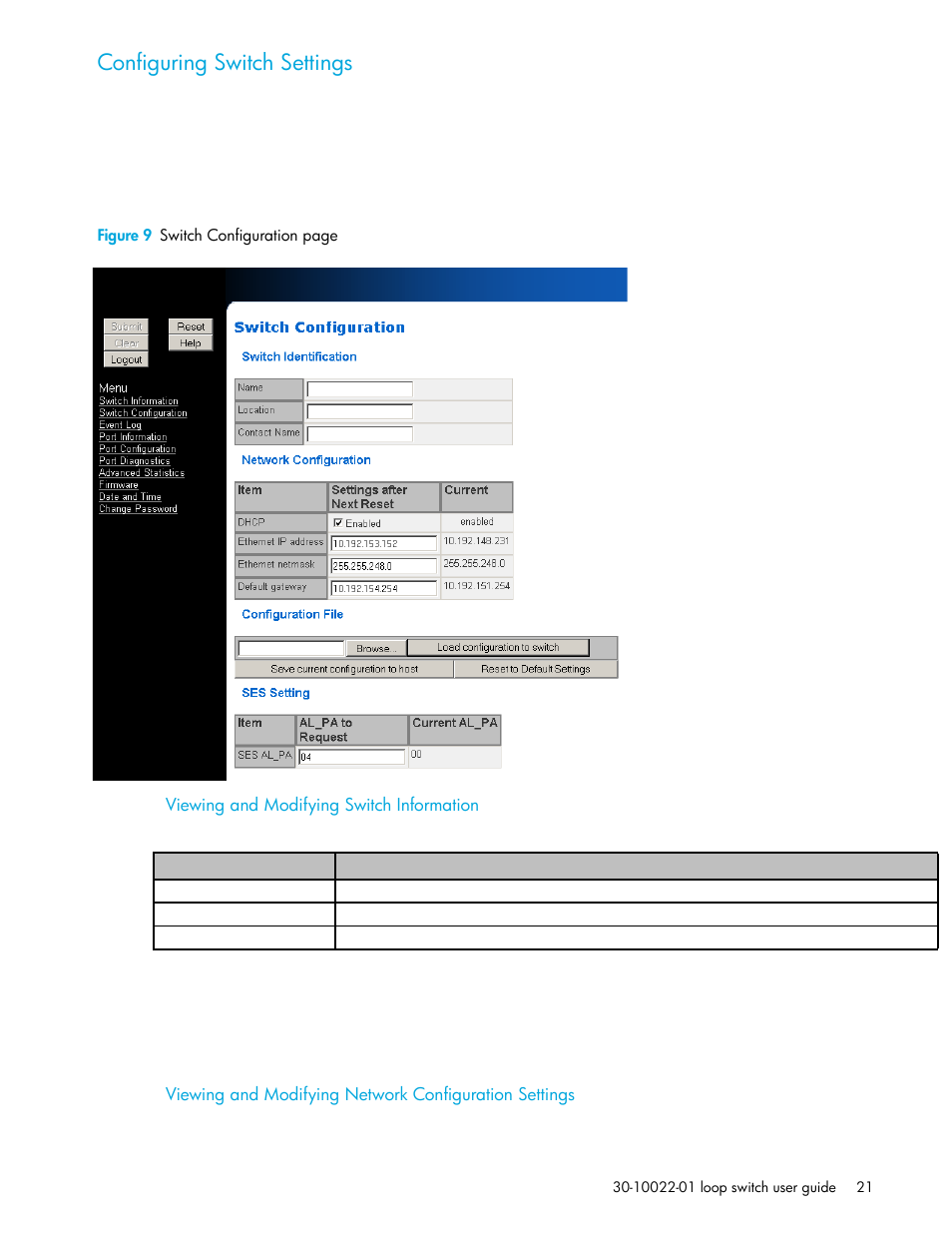 Configuring switch settings, Viewing and modifying switch information | HP Storage EVA Capacity Upgrades User Manual | Page 21 / 54
