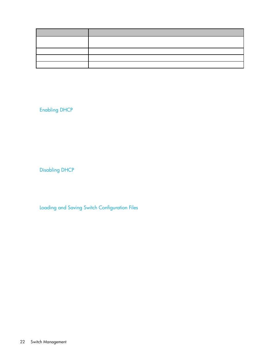Enabling dhcp, Disabling dhcp, Loading and saving switch configuration files | HP Storage EVA Capacity Upgrades User Manual | Page 22 / 54