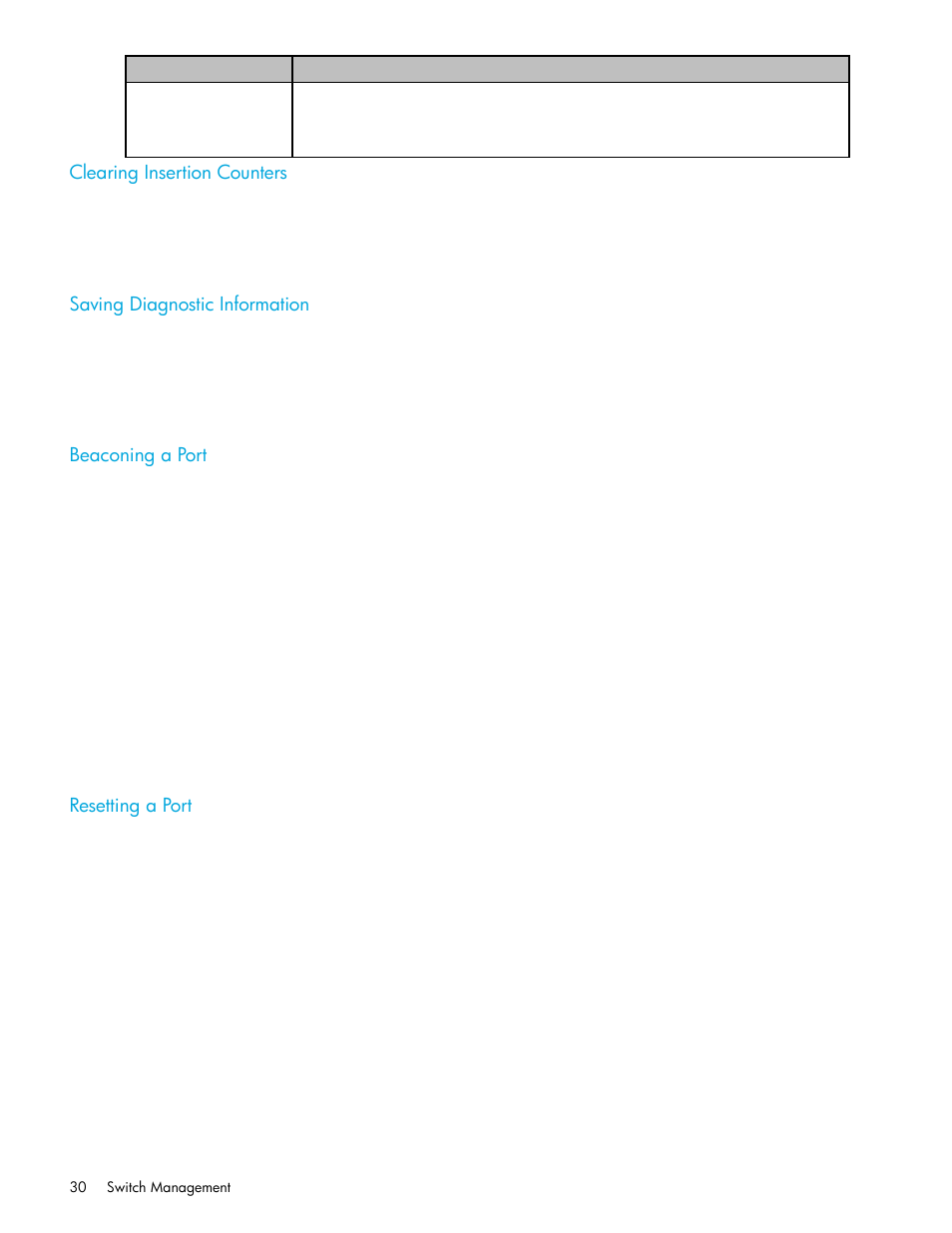 Clearing insertion counters, Saving diagnostic information, Beaconing a port | Resetting a port | HP Storage EVA Capacity Upgrades User Manual | Page 30 / 54
