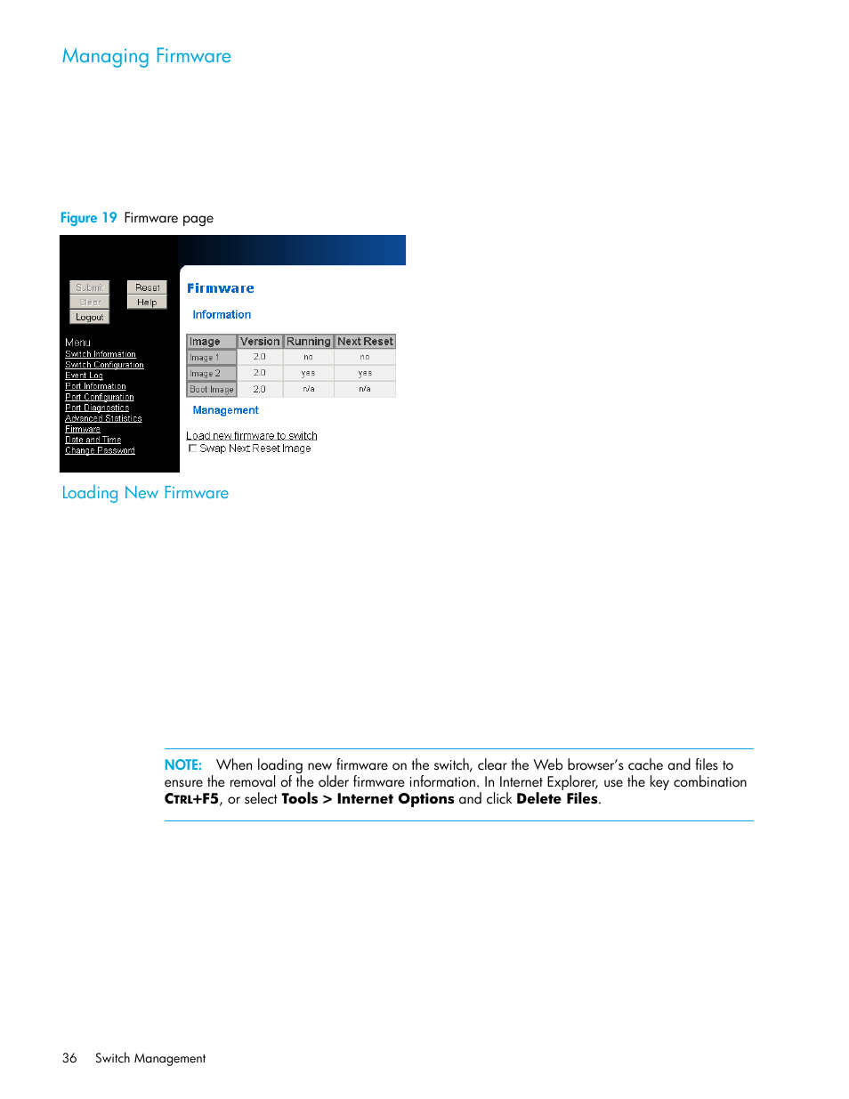 Managing firmware, Loading new firmware | HP Storage EVA Capacity Upgrades User Manual | Page 36 / 54