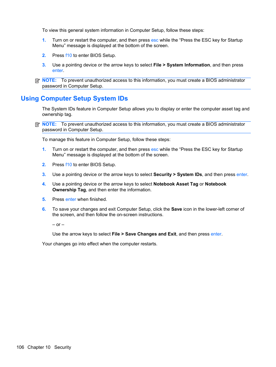 Using computer setup system ids | HP 421 Notebook-PC User Manual | Page 118 / 157