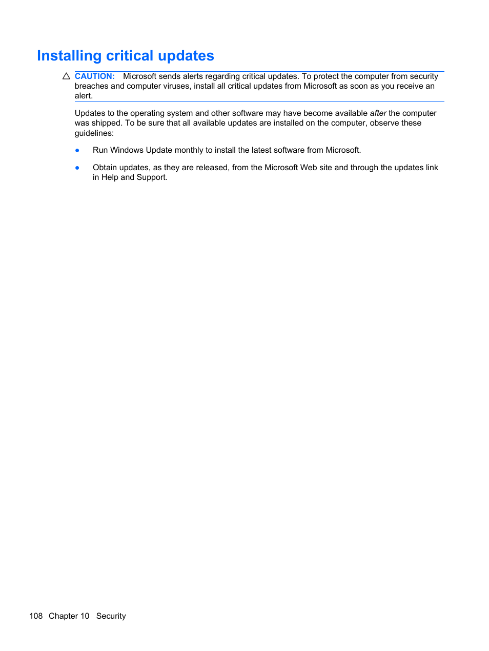 Installing critical updates | HP 421 Notebook-PC User Manual | Page 120 / 157