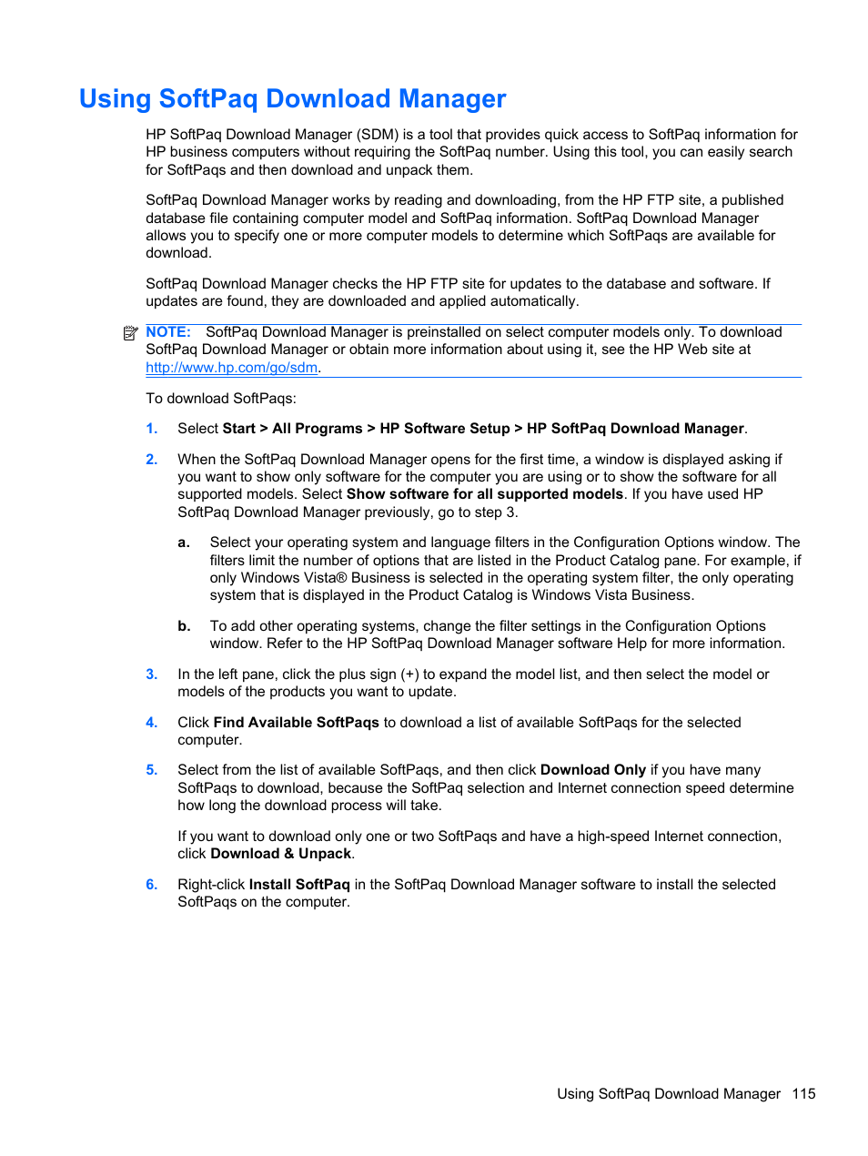 Using softpaq download manager | HP 421 Notebook-PC User Manual | Page 127 / 157