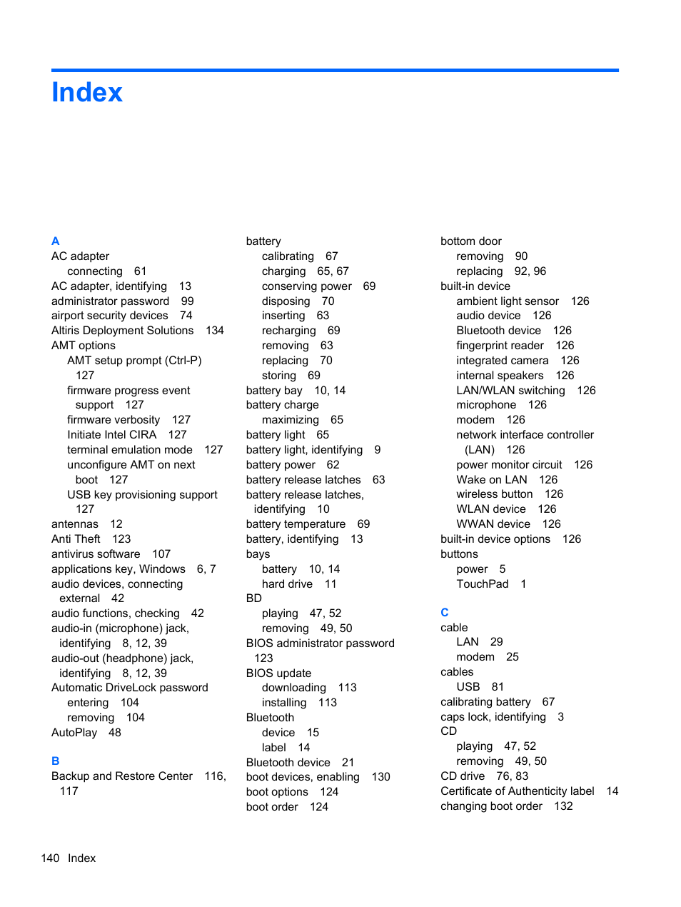 Index | HP 421 Notebook-PC User Manual | Page 152 / 157