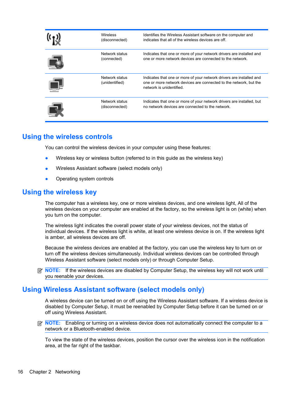 Using the wireless controls, Using the wireless key | HP 421 Notebook-PC User Manual | Page 28 / 157