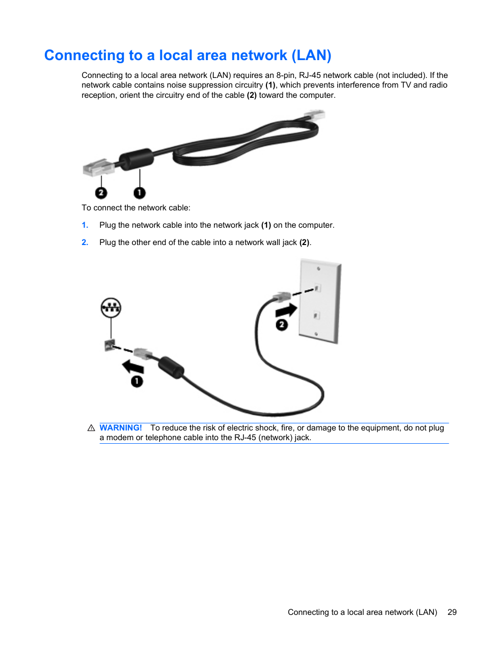 Connecting to a local area network (lan) | HP 421 Notebook-PC User Manual | Page 41 / 157