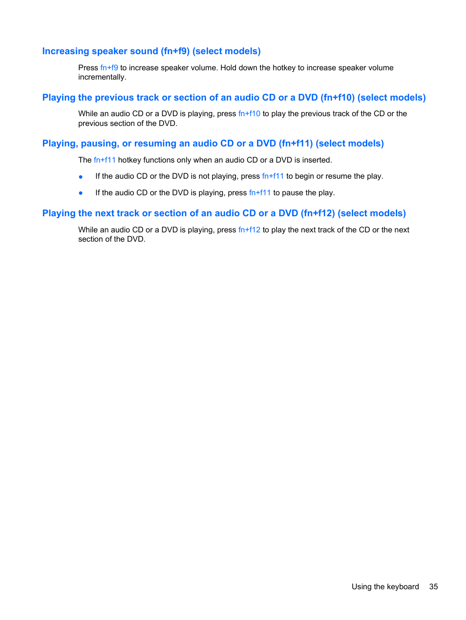 Increasing speaker sound (fn+f9) (select models) | HP 421 Notebook-PC User Manual | Page 47 / 157