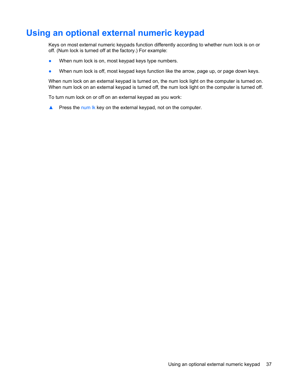 Using an optional external numeric keypad | HP 421 Notebook-PC User Manual | Page 49 / 157