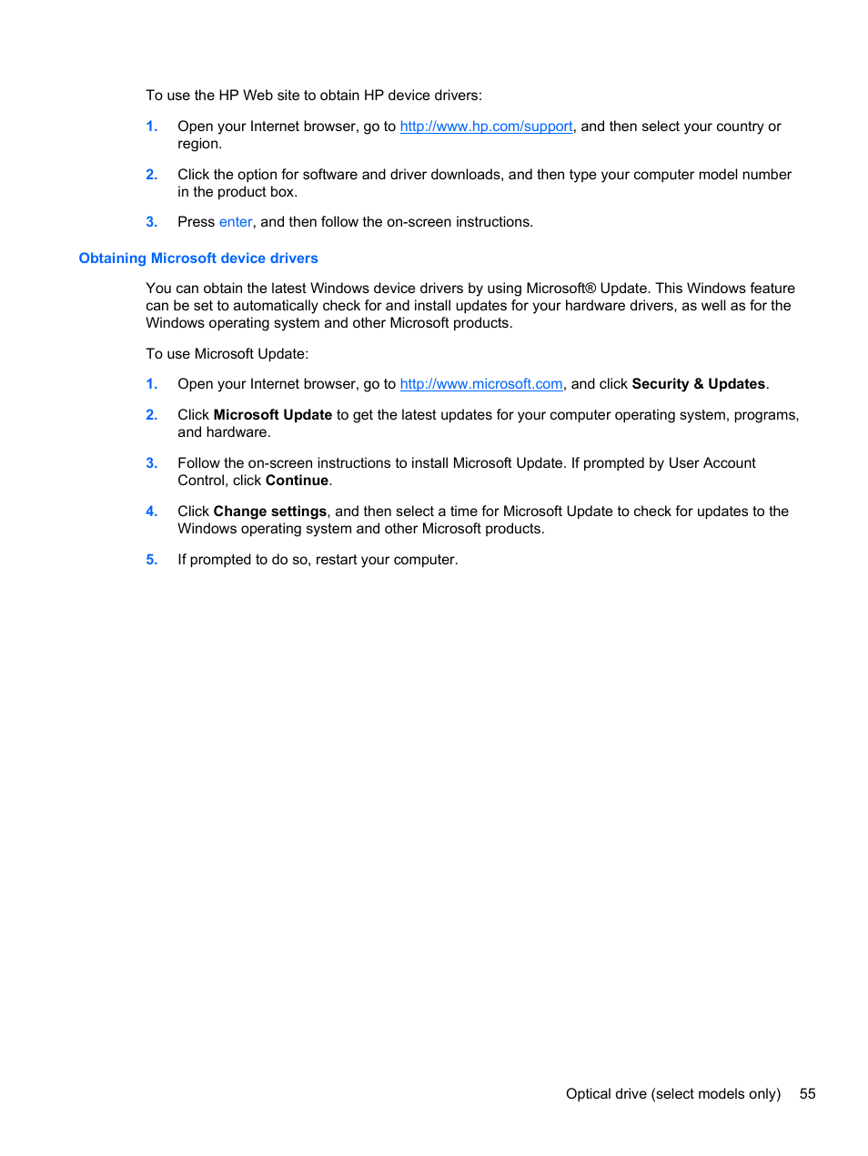 Obtaining microsoft device drivers | HP 421 Notebook-PC User Manual | Page 67 / 157