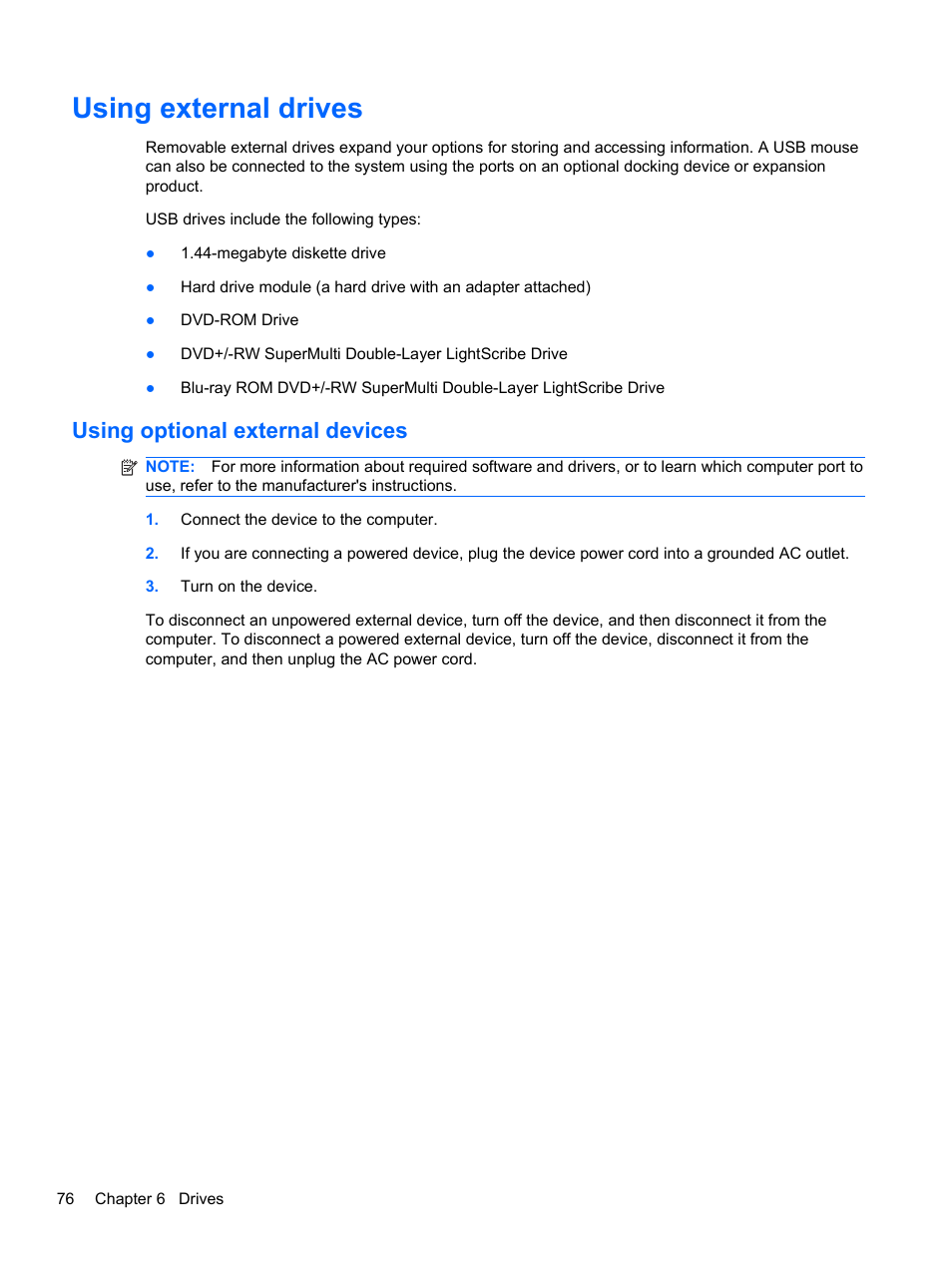 Using external drives, Using optional external devices | HP 421 Notebook-PC User Manual | Page 88 / 157