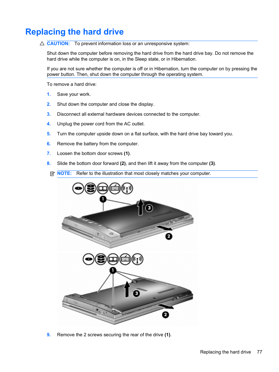 Replacing the hard drive | HP 421 Notebook-PC User Manual | Page 89 / 157