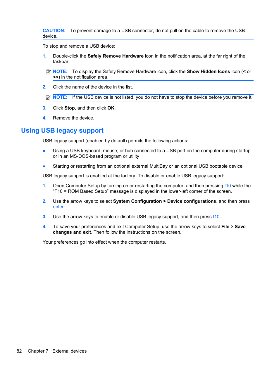 Using usb legacy support | HP 421 Notebook-PC User Manual | Page 94 / 157