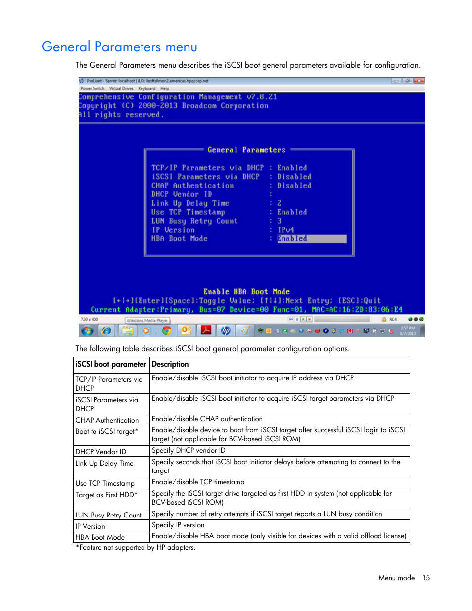 General parameters menu | HP Ethernet 10Gb 2-port 530T Adapter User Manual | Page 15 / 43