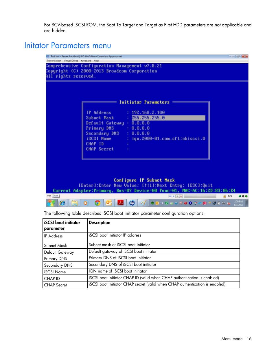 Initator parameters menu | HP Ethernet 10Gb 2-port 530T Adapter User Manual | Page 16 / 43