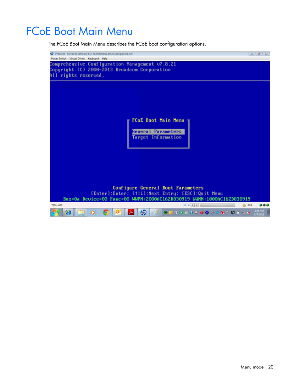 Fcoe boot main menu | HP Ethernet 10Gb 2-port 530T Adapter User Manual | Page 20 / 43