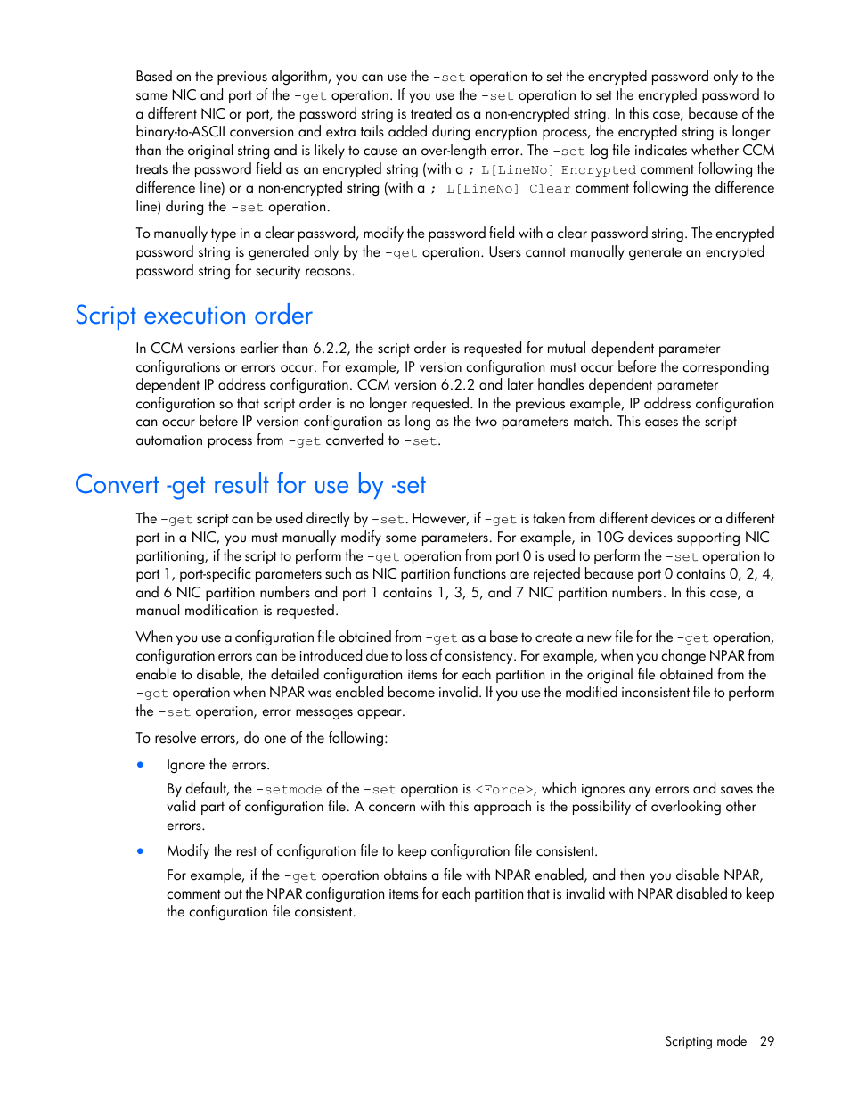 Script execution order, Convert -get result for use by -set | HP Ethernet 10Gb 2-port 530T Adapter User Manual | Page 29 / 43