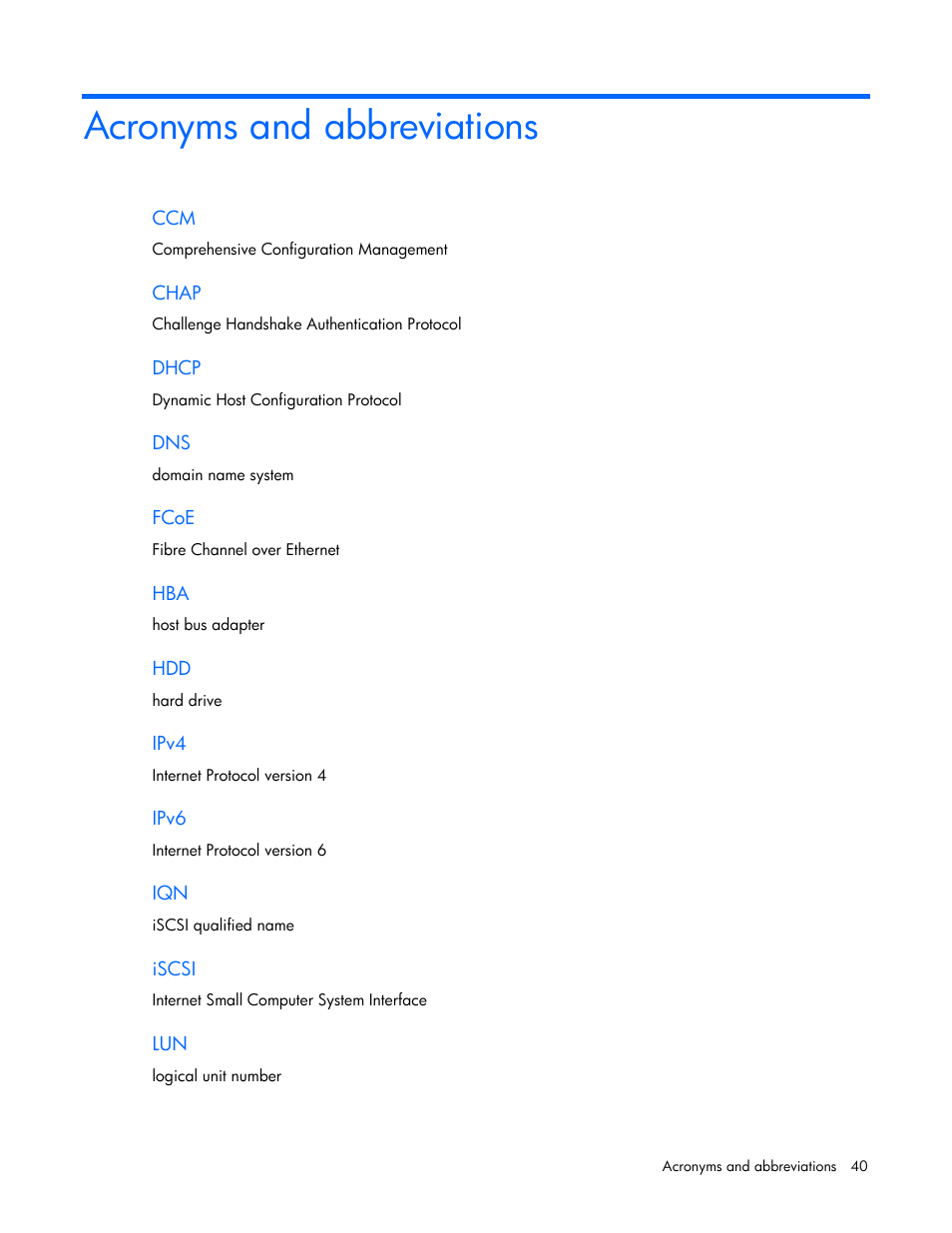 Acronyms and abbreviations | HP Ethernet 10Gb 2-port 530T Adapter User Manual | Page 40 / 43