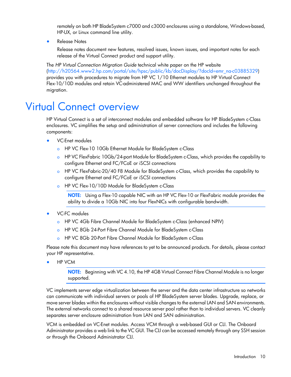 Virtual connect overview | HP Virtual Connect 8Gb 20-port Fibre Channel Module for c-Class BladeSystem User Manual | Page 10 / 317