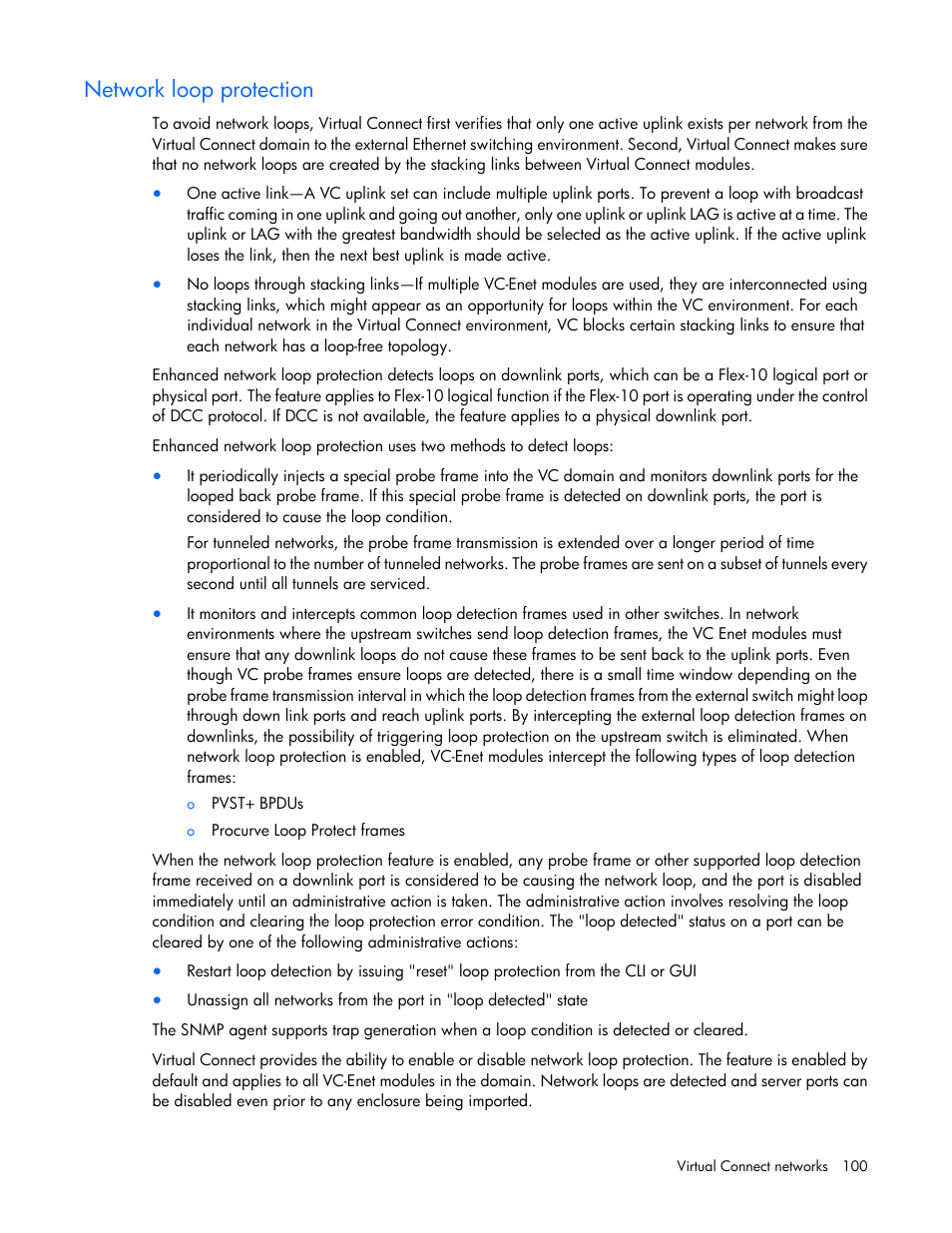 Network loop protection | HP Virtual Connect 8Gb 20-port Fibre Channel Module for c-Class BladeSystem User Manual | Page 100 / 317