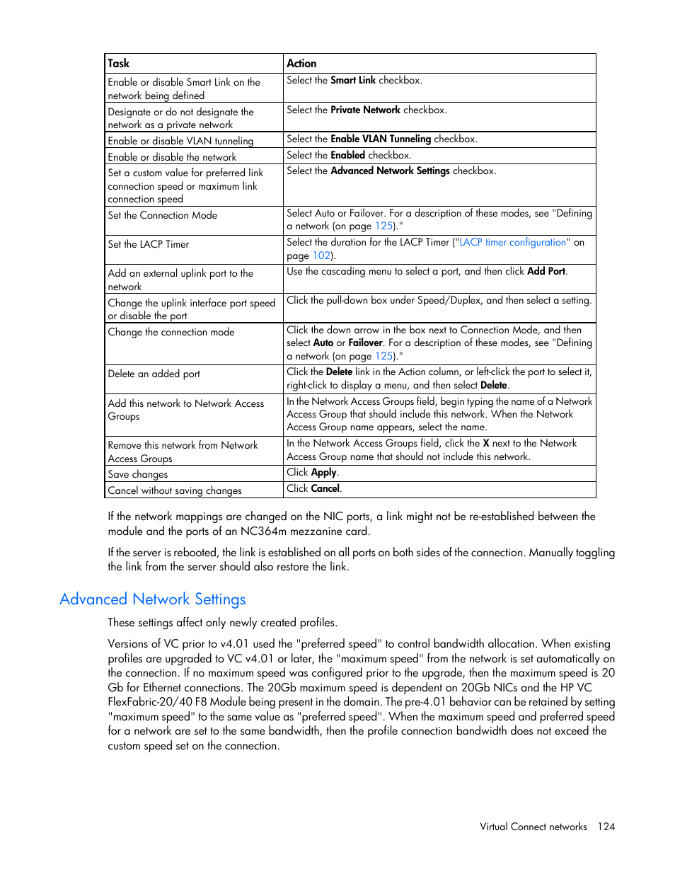 Advanced network settings | HP Virtual Connect 8Gb 20-port Fibre Channel Module for c-Class BladeSystem User Manual | Page 124 / 317