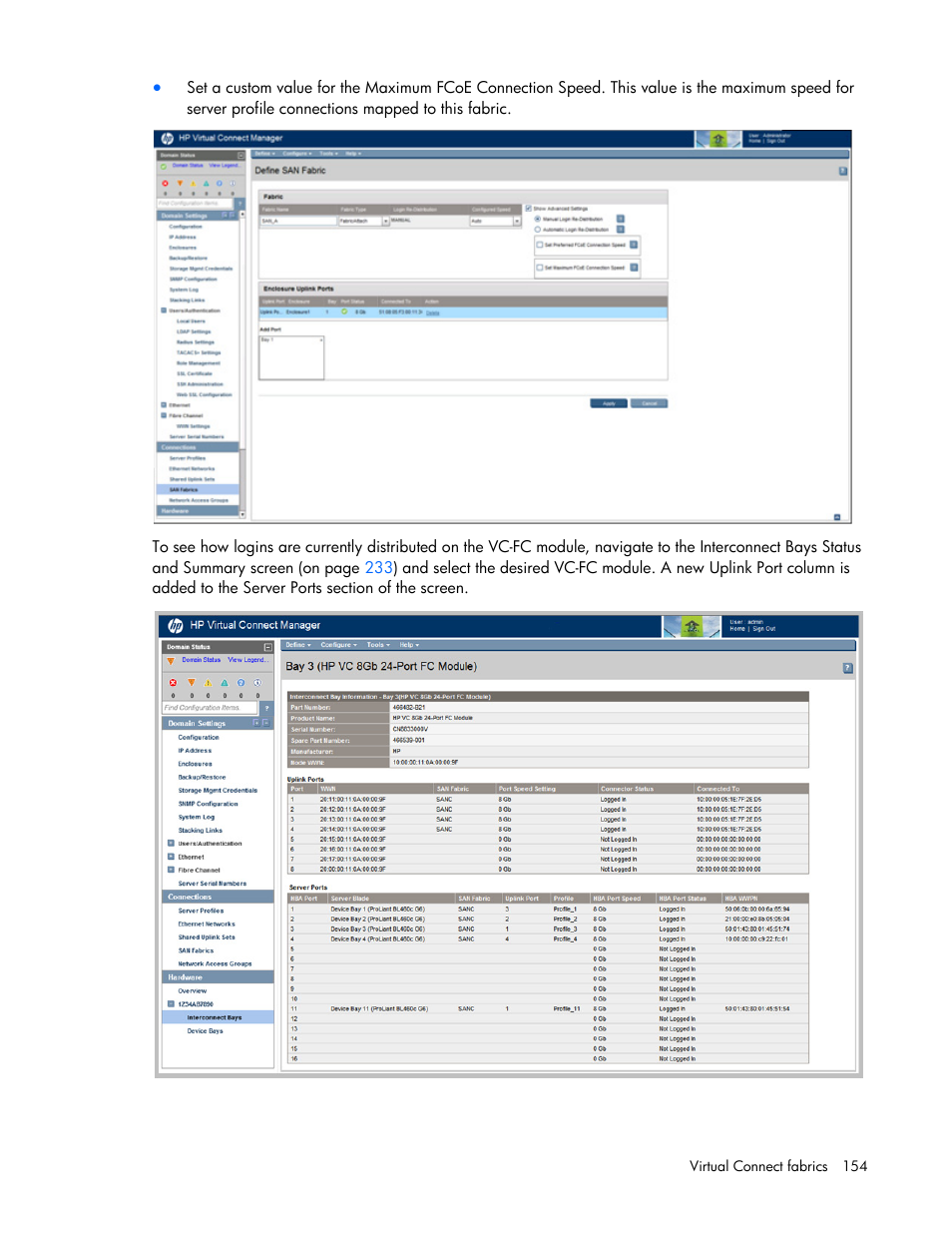 HP Virtual Connect 8Gb 20-port Fibre Channel Module for c-Class BladeSystem User Manual | Page 154 / 317