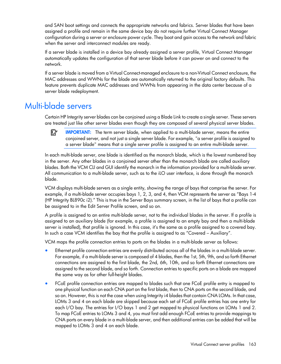 Multi-blade servers | HP Virtual Connect 8Gb 20-port Fibre Channel Module for c-Class BladeSystem User Manual | Page 163 / 317