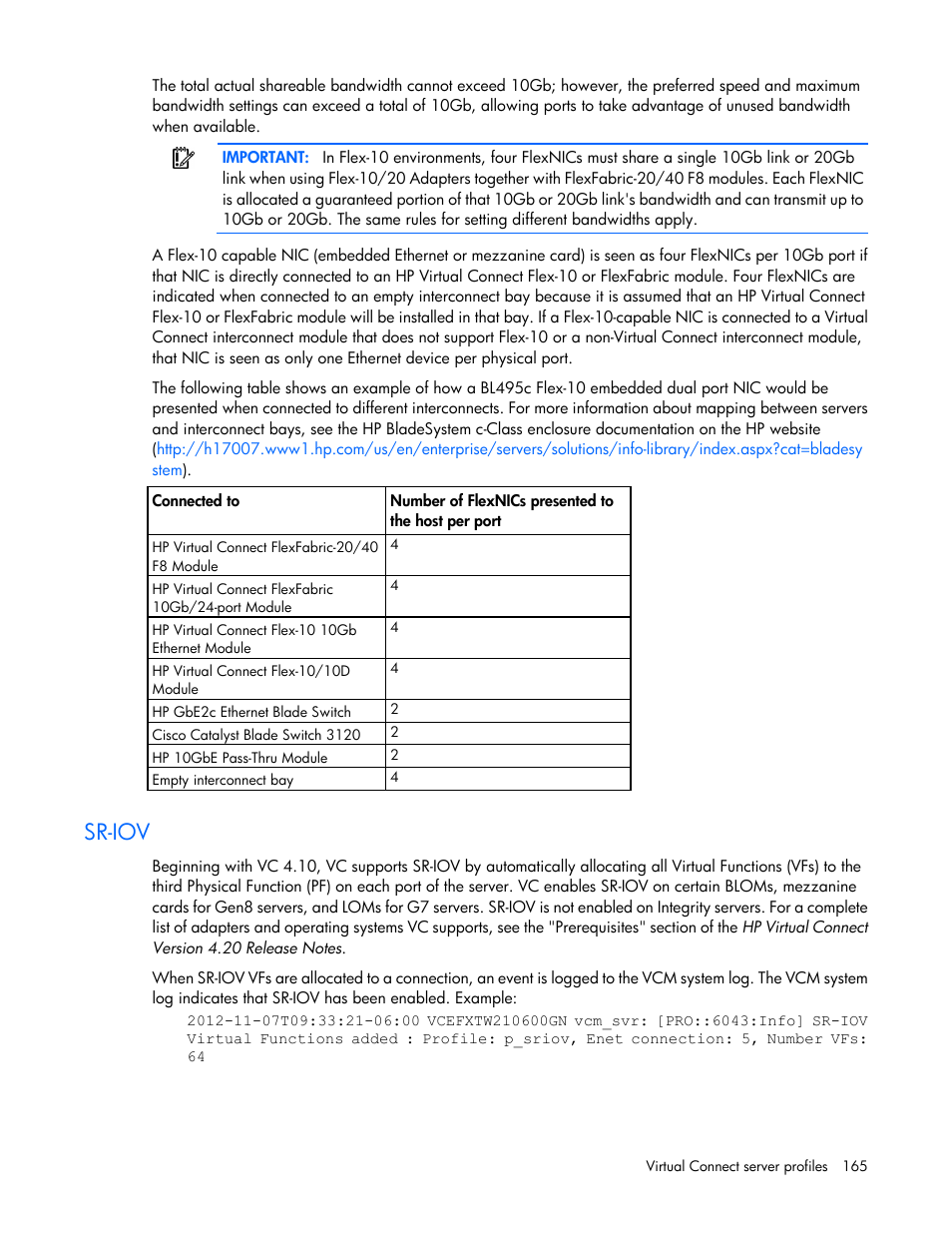 Sr-iov | HP Virtual Connect 8Gb 20-port Fibre Channel Module for c-Class BladeSystem User Manual | Page 165 / 317