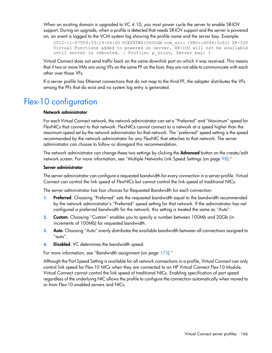 Flex-10 configuration | HP Virtual Connect 8Gb 20-port Fibre Channel Module for c-Class BladeSystem User Manual | Page 166 / 317