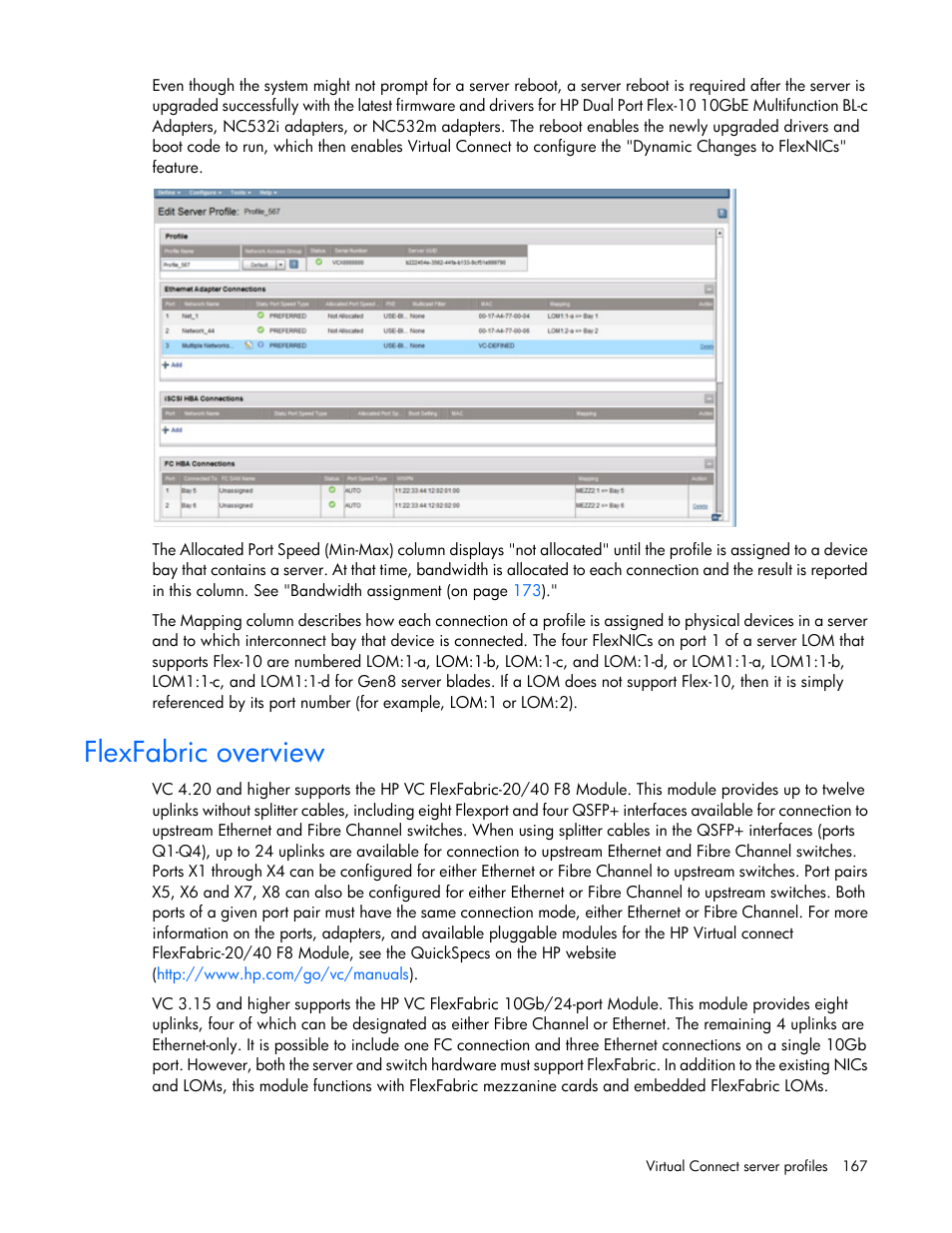 Flexfabric overview | HP Virtual Connect 8Gb 20-port Fibre Channel Module for c-Class BladeSystem User Manual | Page 167 / 317