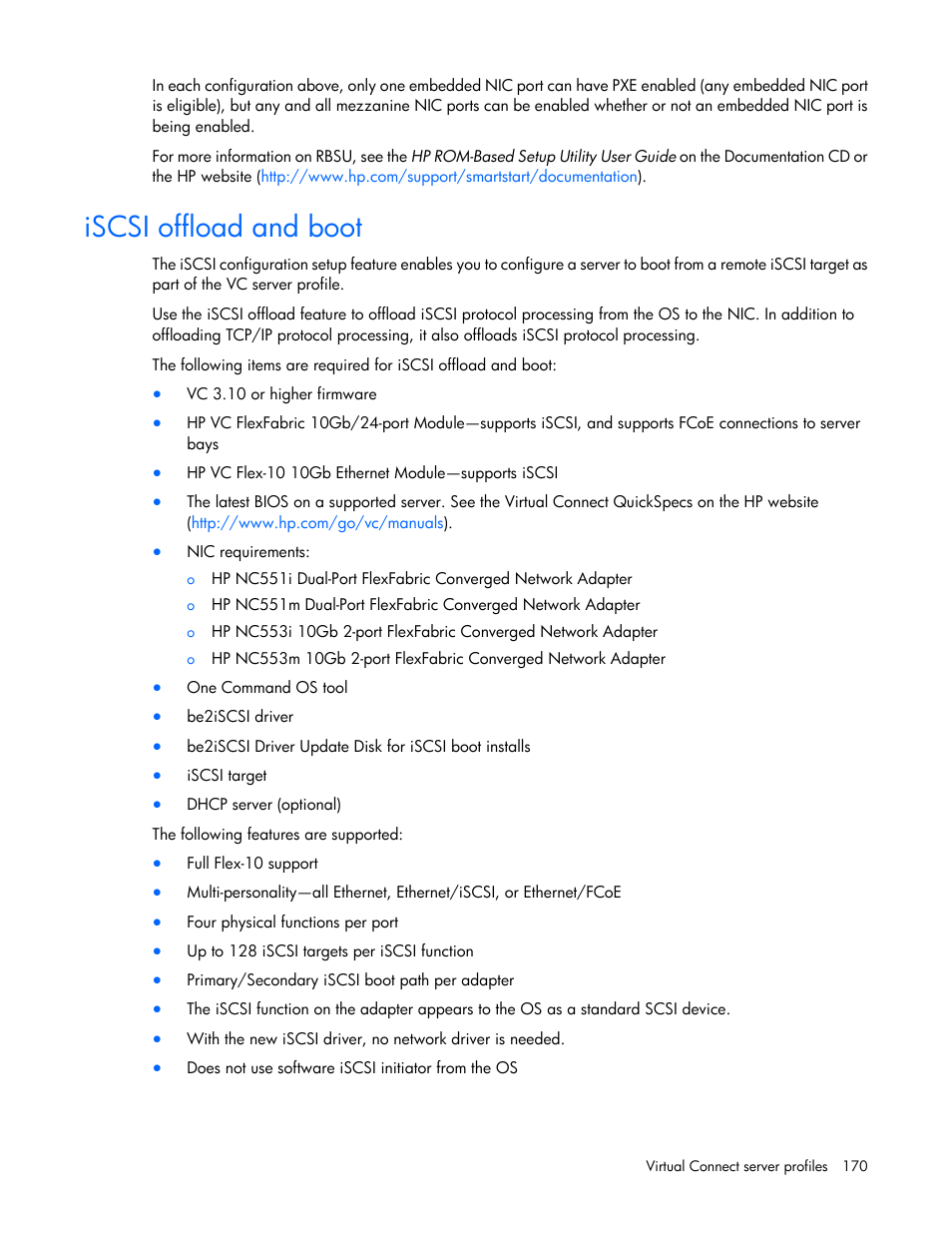 Iscsi offload and boot | HP Virtual Connect 8Gb 20-port Fibre Channel Module for c-Class BladeSystem User Manual | Page 170 / 317