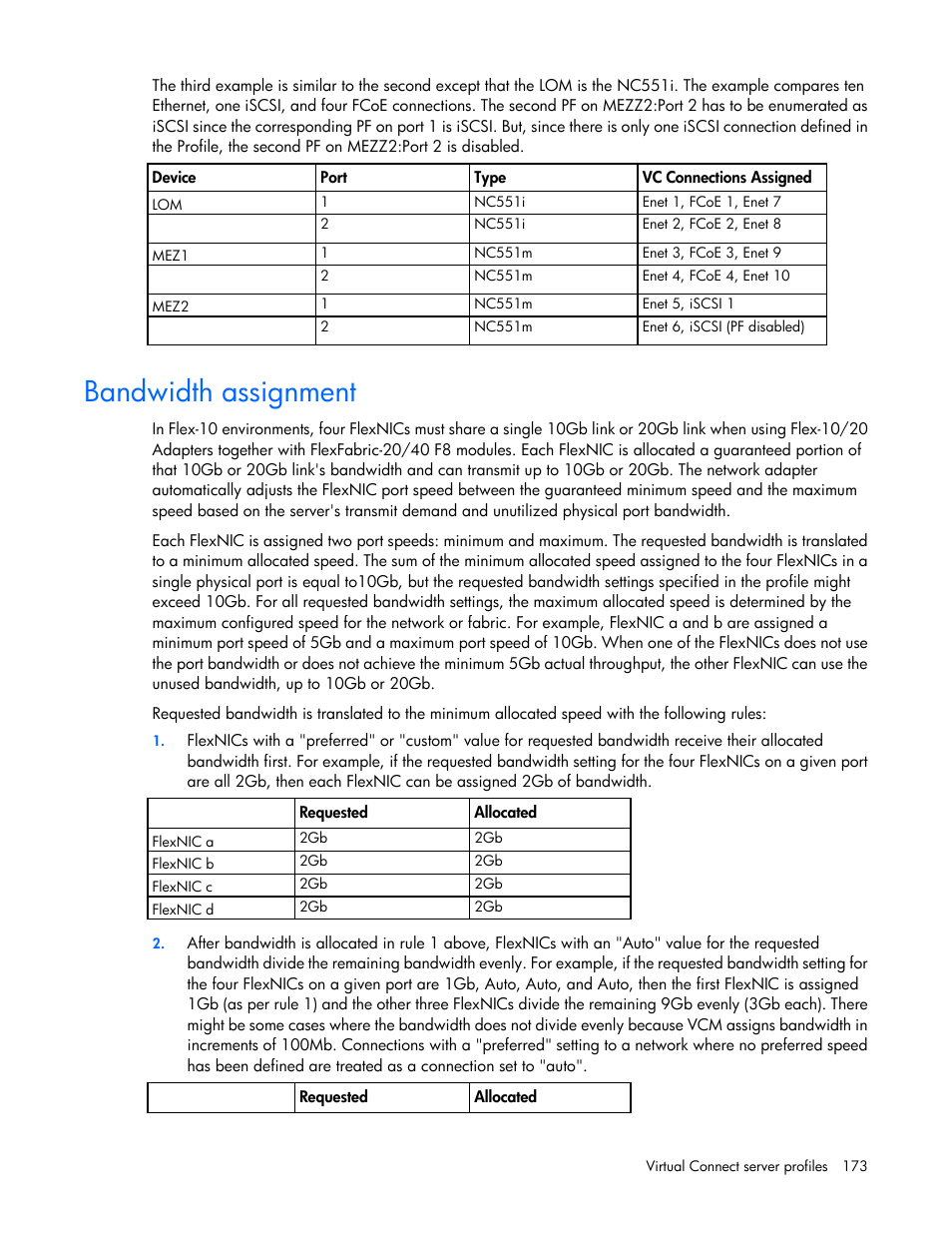 Bandwidth assignment | HP Virtual Connect 8Gb 20-port Fibre Channel Module for c-Class BladeSystem User Manual | Page 173 / 317