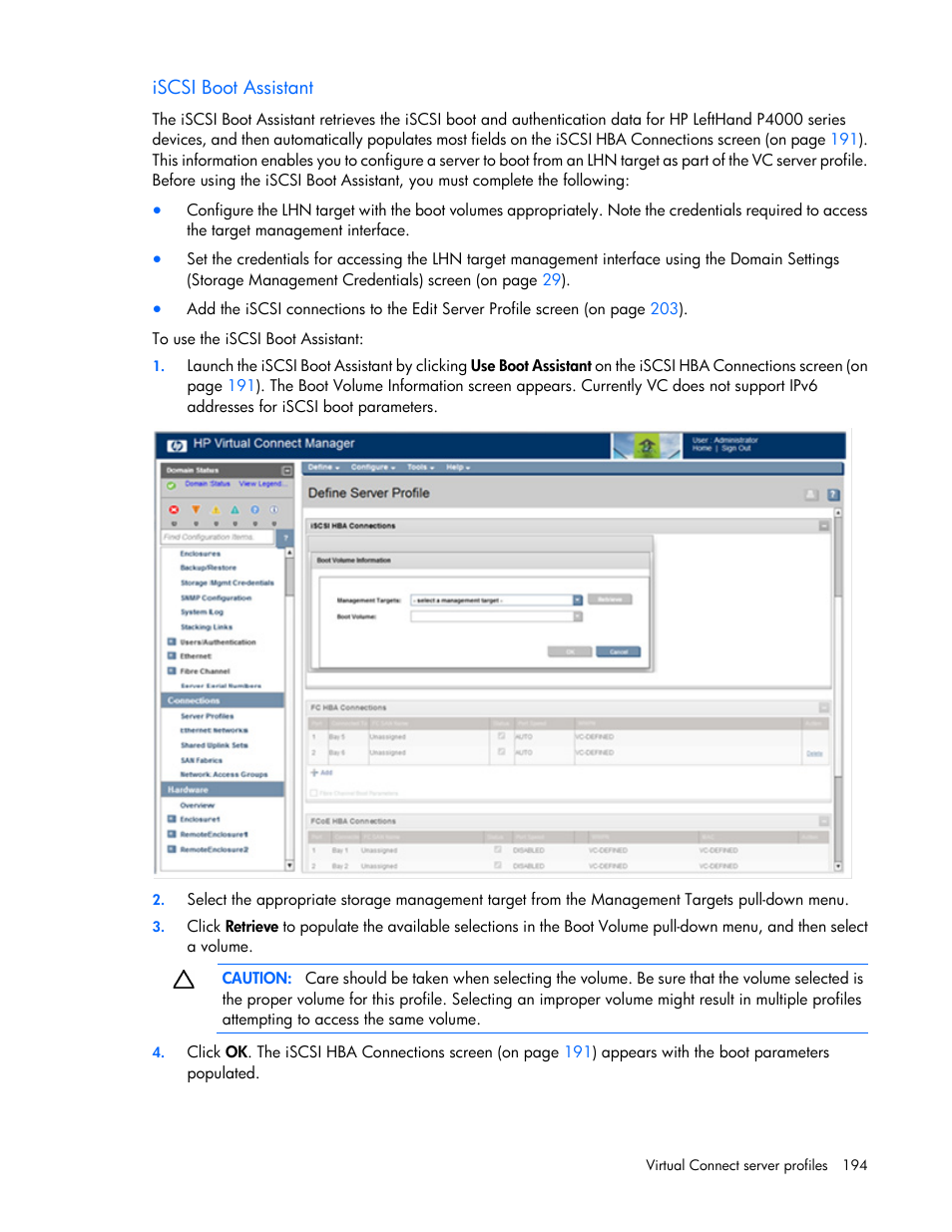 Iscsi boot assistant | HP Virtual Connect 8Gb 20-port Fibre Channel Module for c-Class BladeSystem User Manual | Page 194 / 317