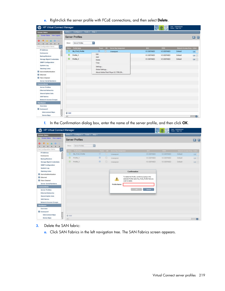 HP Virtual Connect 8Gb 20-port Fibre Channel Module for c-Class BladeSystem User Manual | Page 219 / 317