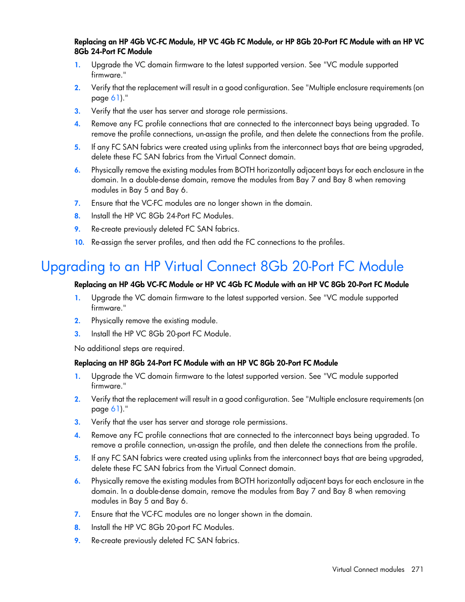 HP Virtual Connect 8Gb 20-port Fibre Channel Module for c-Class BladeSystem User Manual | Page 271 / 317